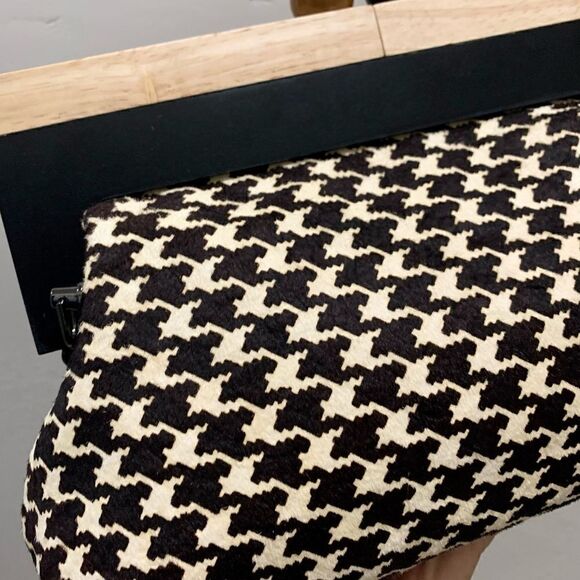Houndstooth Real Hair-on-horsehide Handmade Wooden Frame Clutch/Shoulder Bag - Picture 15 of 15